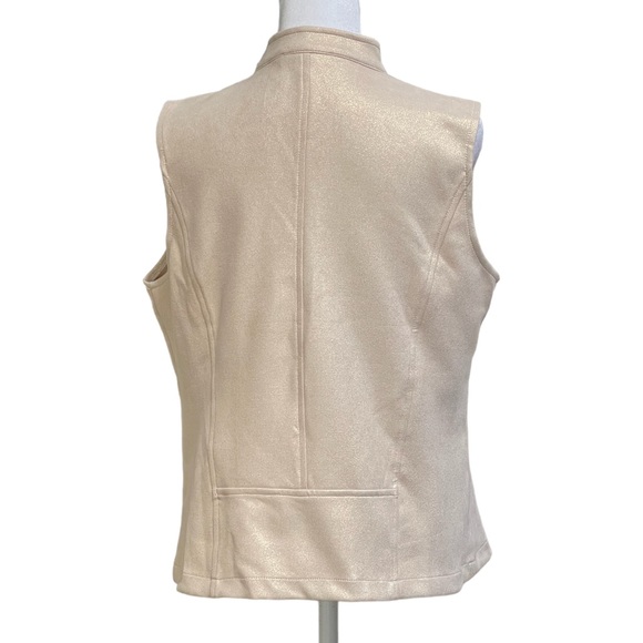 Solitaire Gold Shimmer Moto Vest Women’s Sz M Pockets Metallic Spandex Stretch - Picture 7 of 14